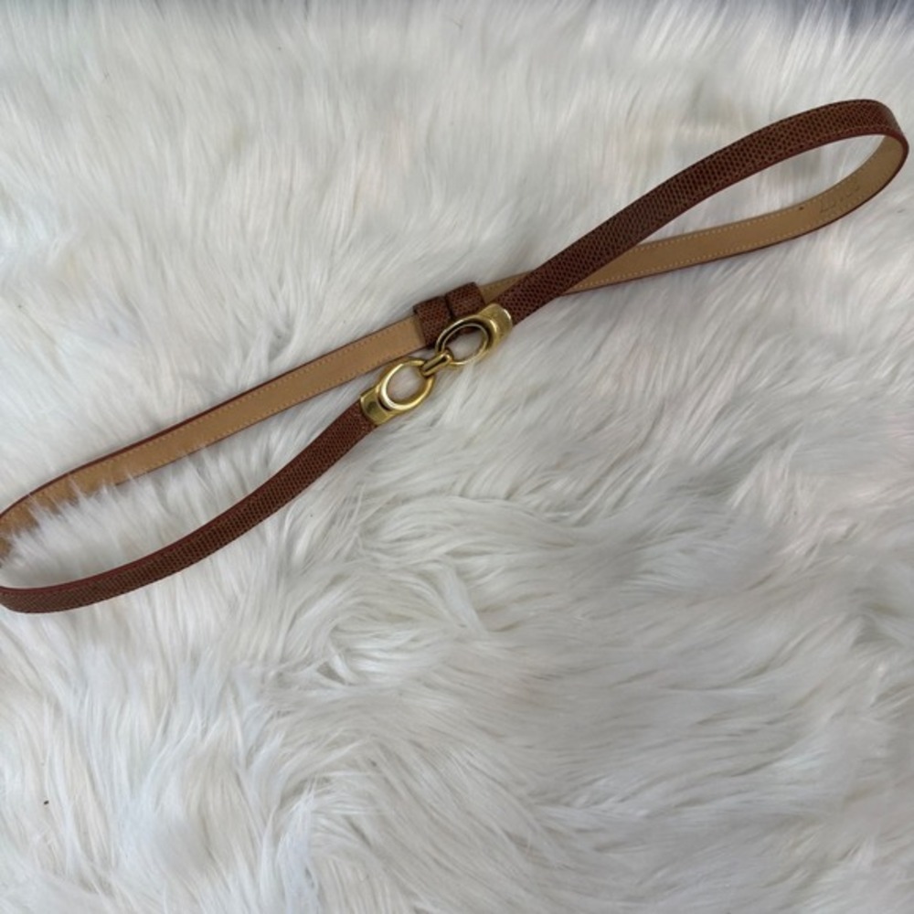 Vintage Morris Moskowitz - Brown Leather Belt with Gold Brass‎ Circle Clasp